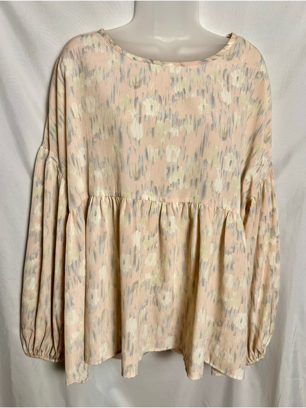 Entro Pastel Abstract Watercolor Peplum Babydoll Long Sleeve Blouse Size‎ Medium